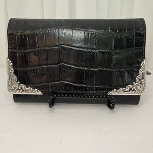Brighton Black Crocodile Embossed Wallet with Silver Accents